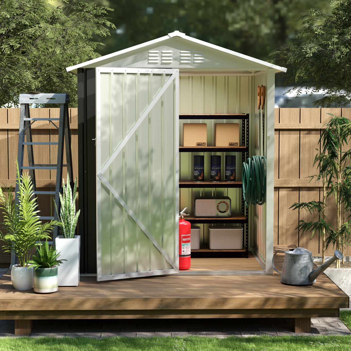 5.4x4.27 FT Outdoor Storage Shed with Hinge Door Metal Garden Sheds for Backyard, Patio,Lawn,Utility & Bike Storage