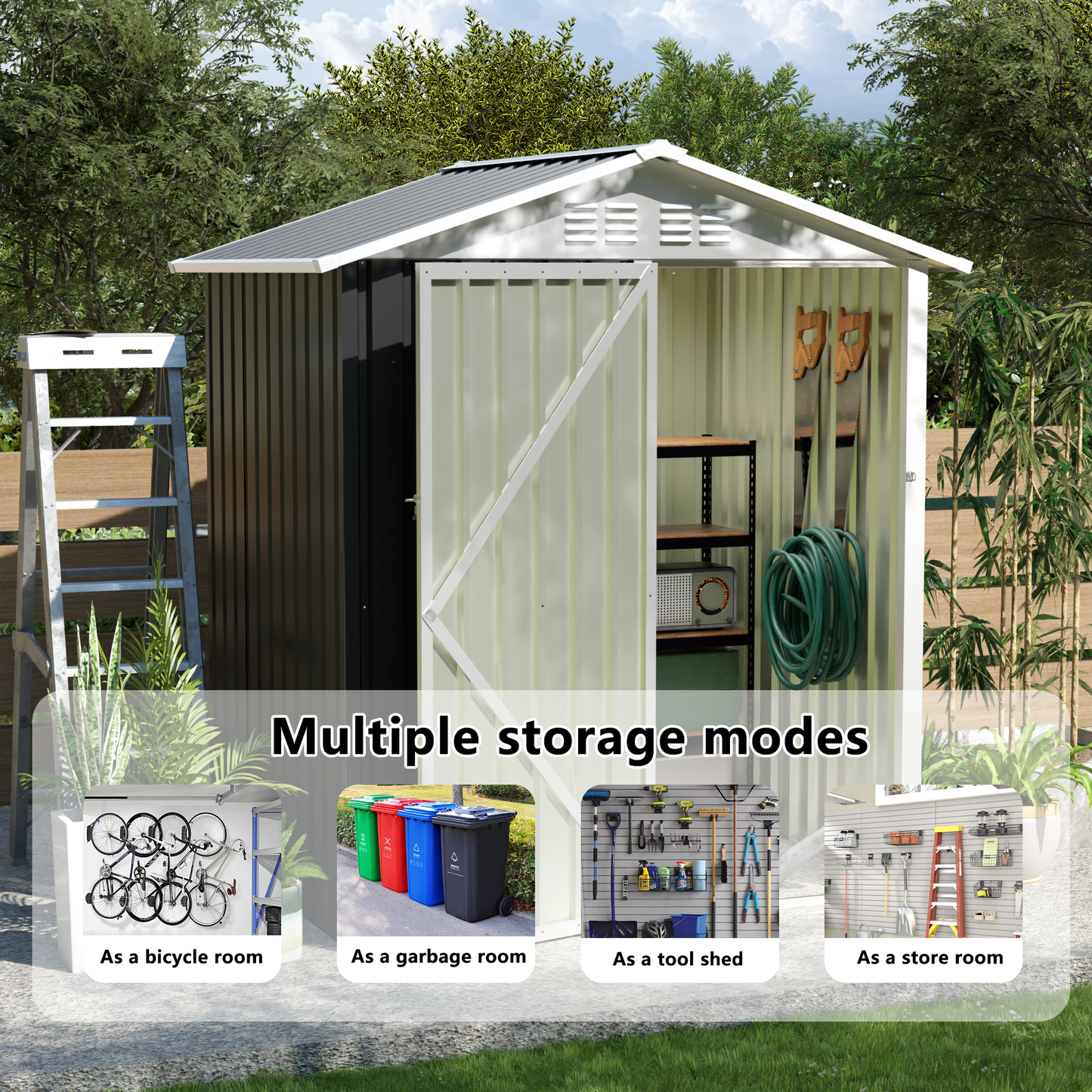 5.4x4.27 FT Outdoor Storage Shed with Hinge Door Metal Garden Sheds for Backyard, Patio,Lawn,Utility & Bike Storage
