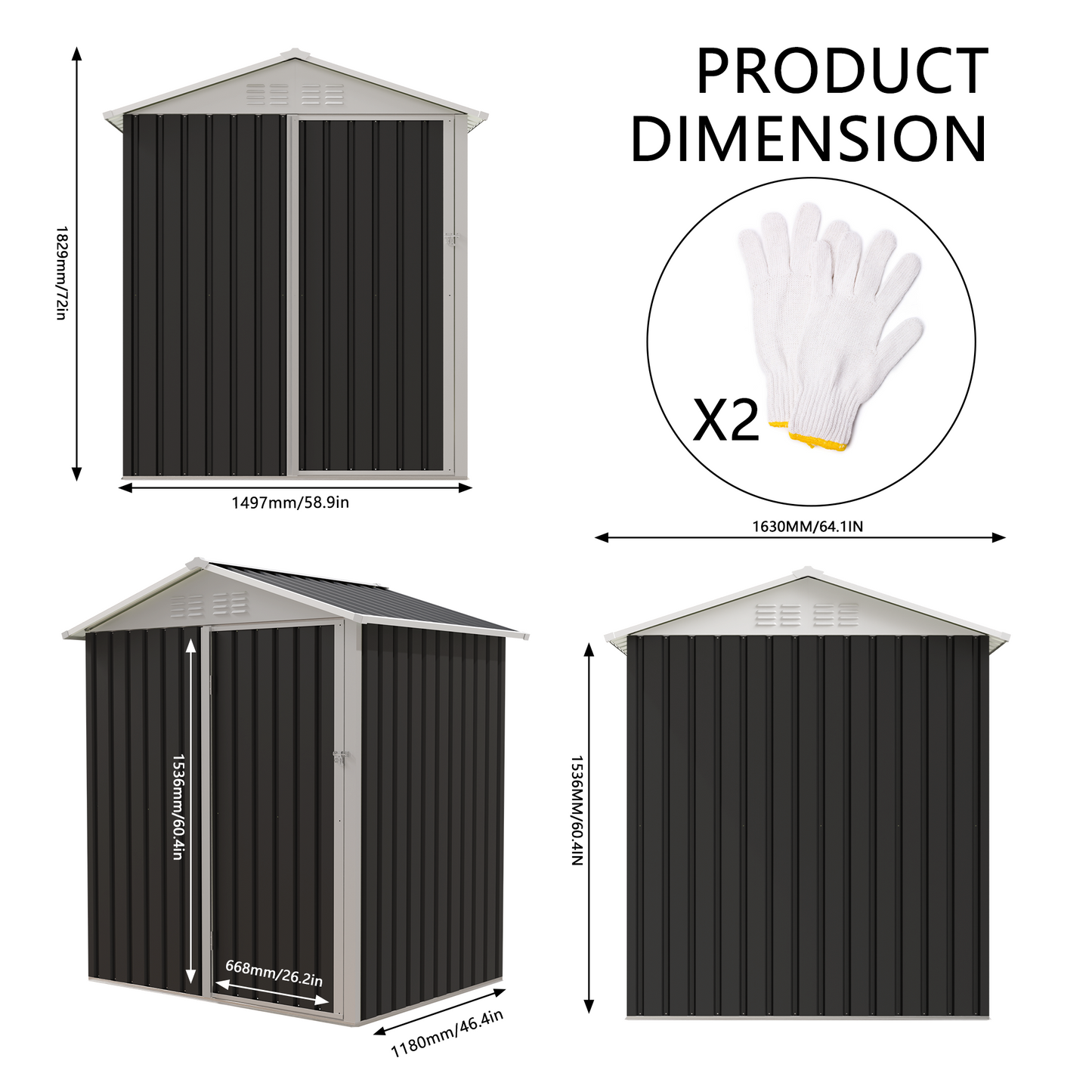 5.4x4.27 FT Outdoor Storage Shed with Hinge Door Metal Garden Sheds for Backyard, Patio,Lawn,Utility & Bike Storage
