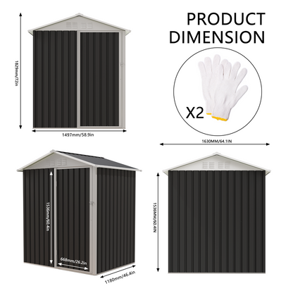 5.4x4.27 FT Outdoor Storage Shed with Hinge Door Metal Garden Sheds for Backyard, Patio,Lawn,Utility & Bike Storage