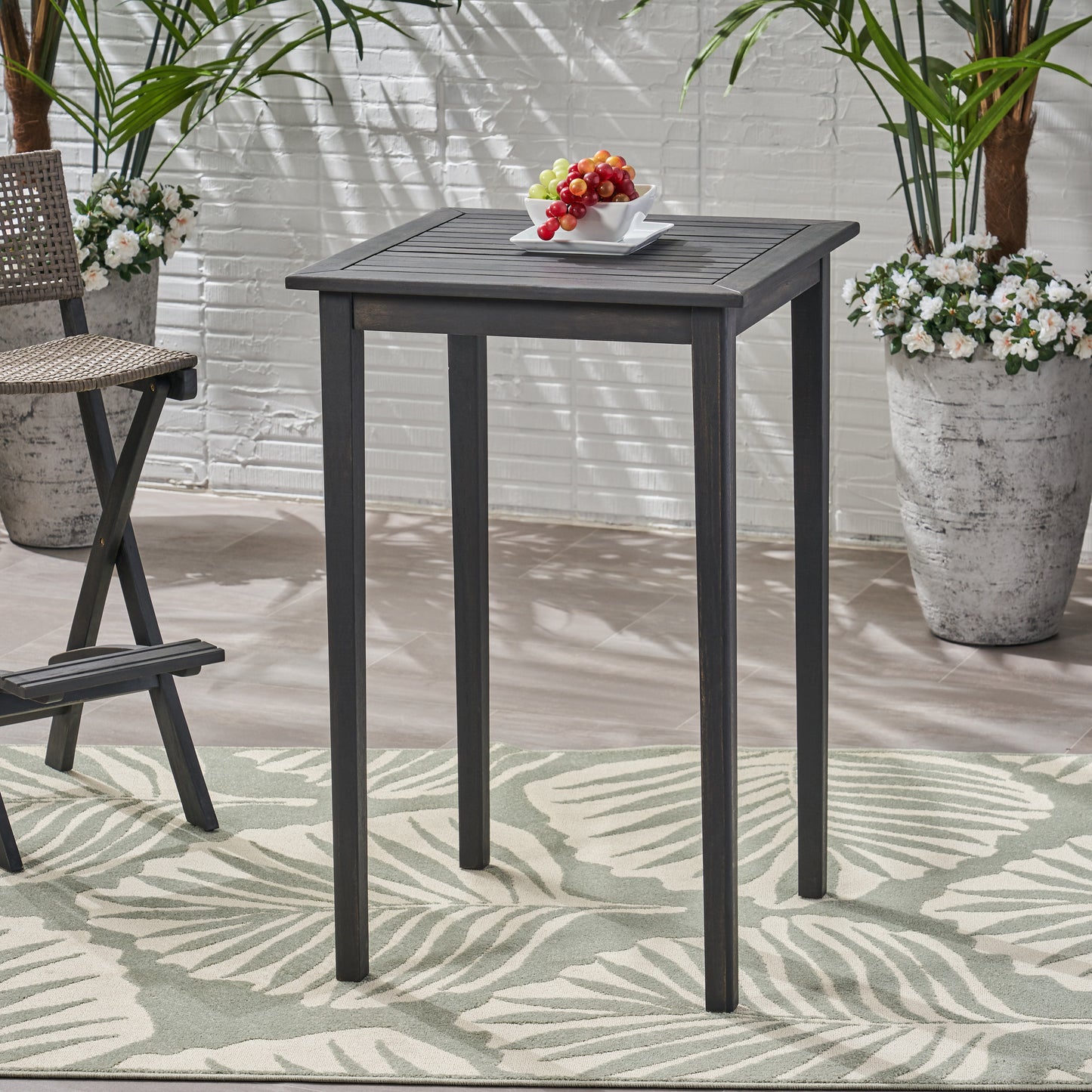 Outdoor Minimalist Acacia Wood Square Bar Table - Dark Gray