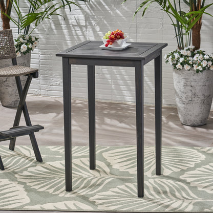 Outdoor Minimalist Acacia Wood Square Bar Table - Dark Gray