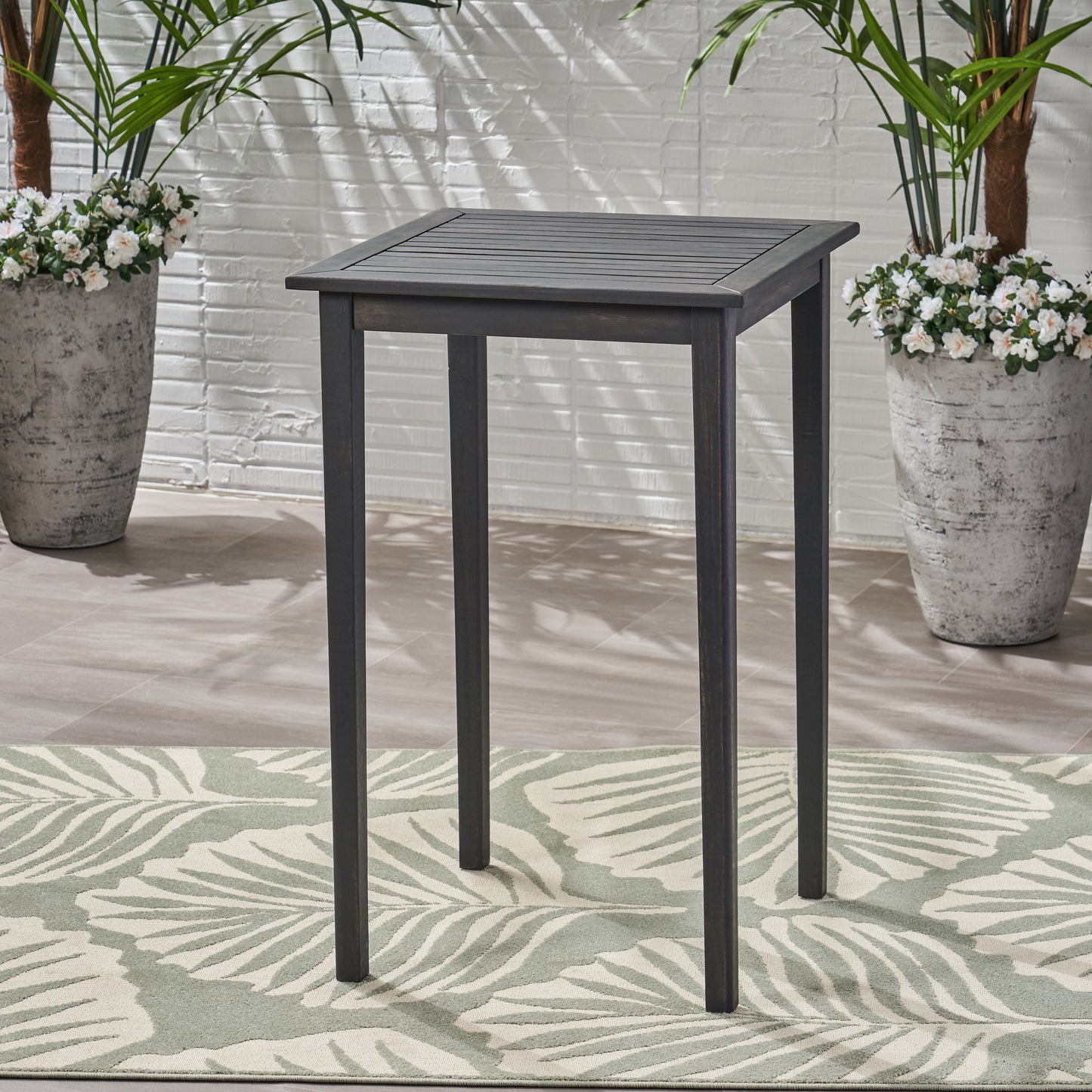 Outdoor Minimalist Acacia Wood Square Bar Table - Dark Gray