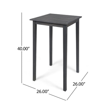 Outdoor Minimalist Acacia Wood Square Bar Table - Dark Gray