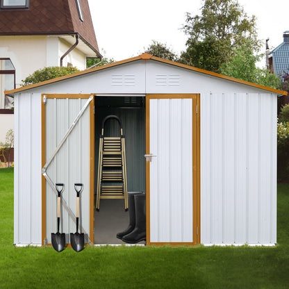 Metal garden sheds 10ftx12ft outdoor storage sheds White+Yellow