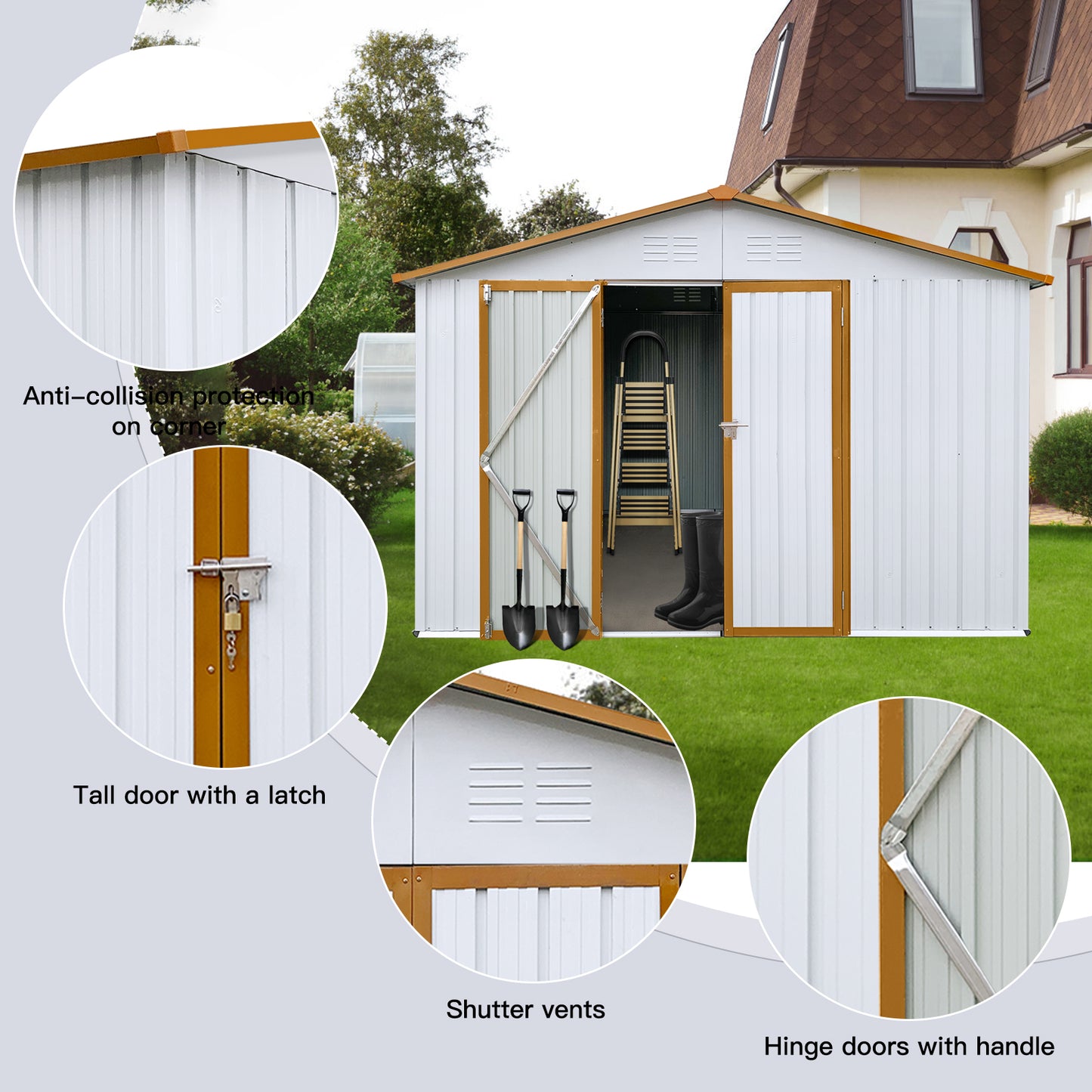 Metal garden sheds 10ftx12ft outdoor storage sheds White+Yellow