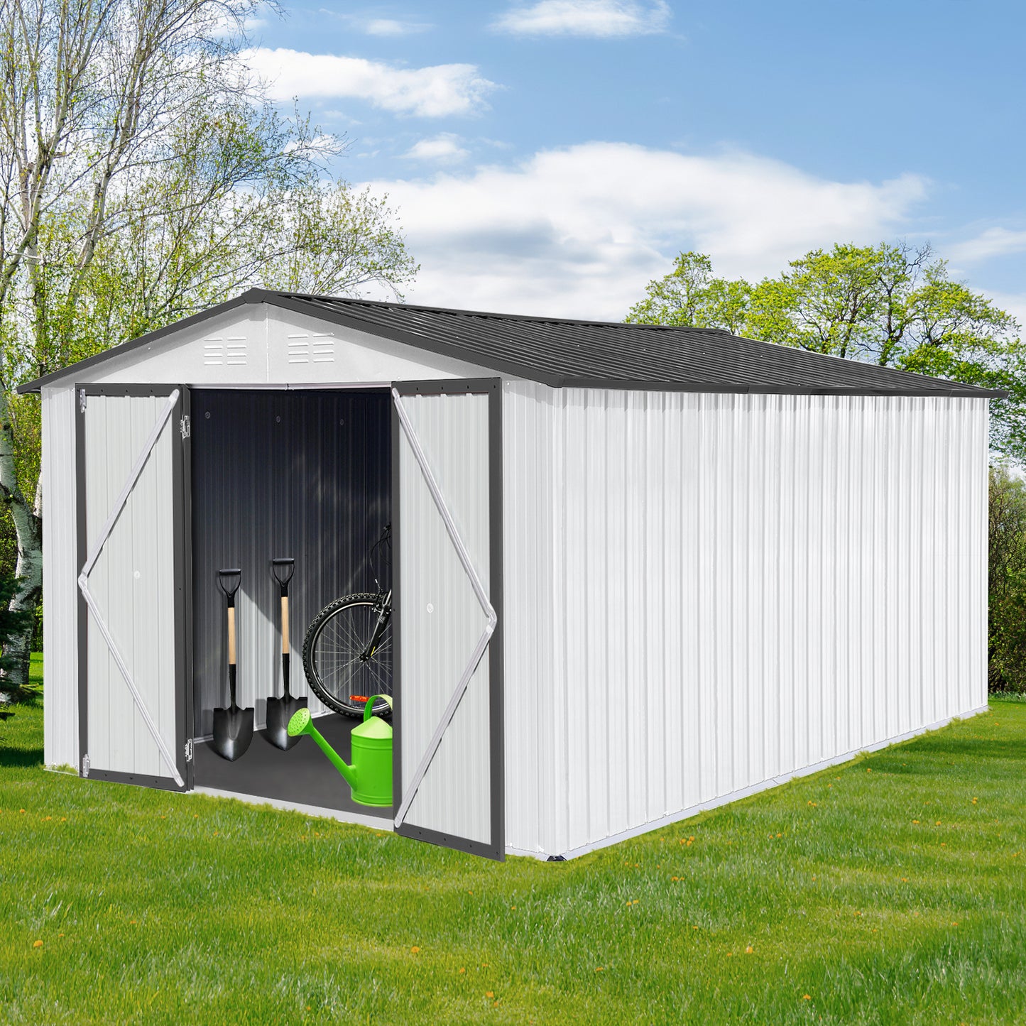 Metal garden sheds 10ftx12ft outdoor storage sheds white+Grey
