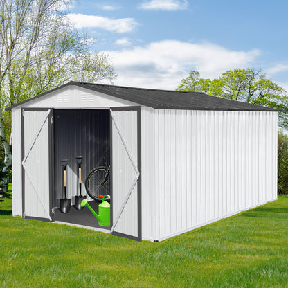 Metal garden sheds 10ftx12ft outdoor storage sheds white+Grey