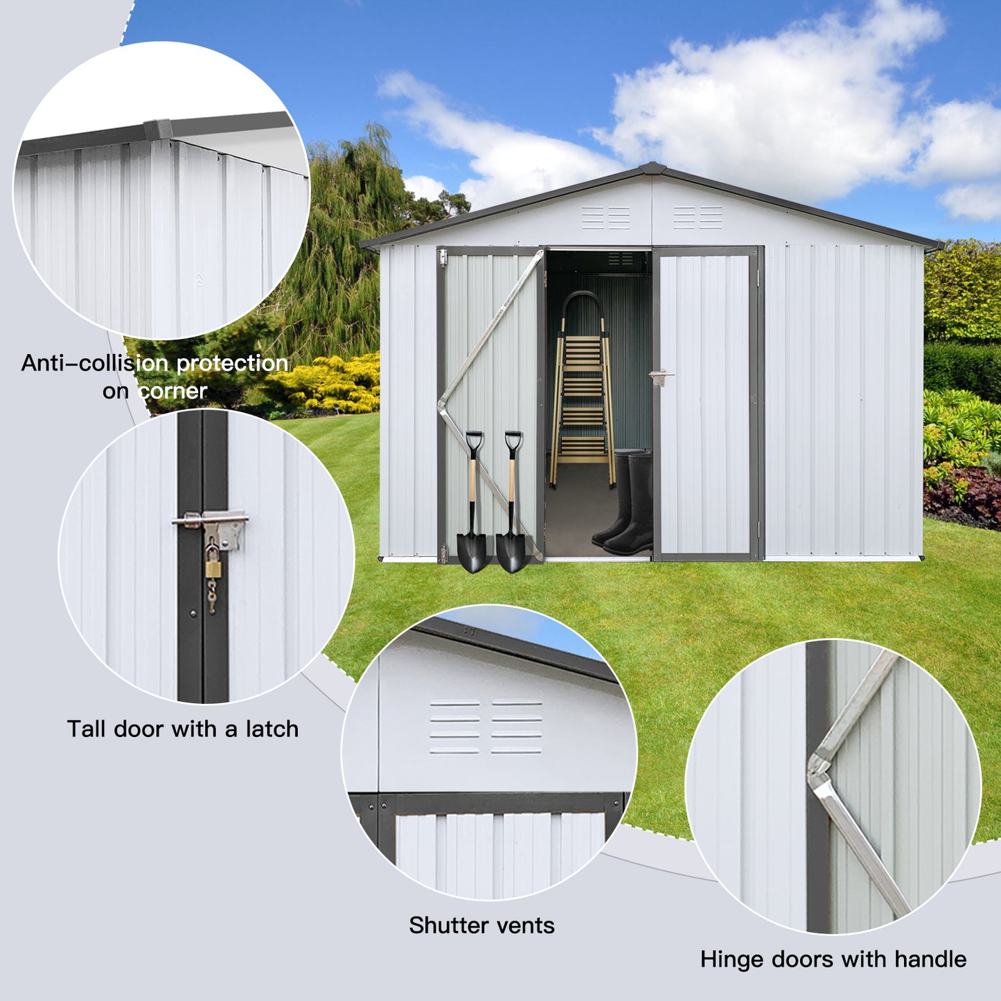 Metal garden sheds 10ftx12ft outdoor storage sheds white+Grey