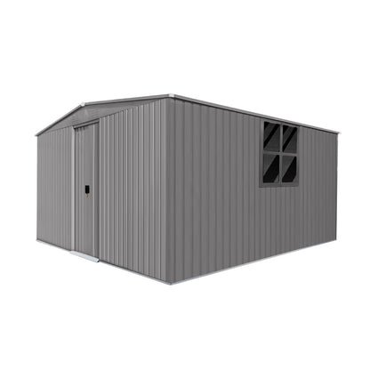 New Outdoor Storage Shed Has Two Functions: Metal Shed And Firewood Shed 13 ft×11 ft , More Suitable For Winter , Grey