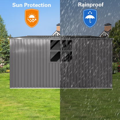 New Outdoor Storage Shed Has Two Functions: Metal Shed And Firewood Shed 13 ft×11 ft , More Suitable For Winter , Grey