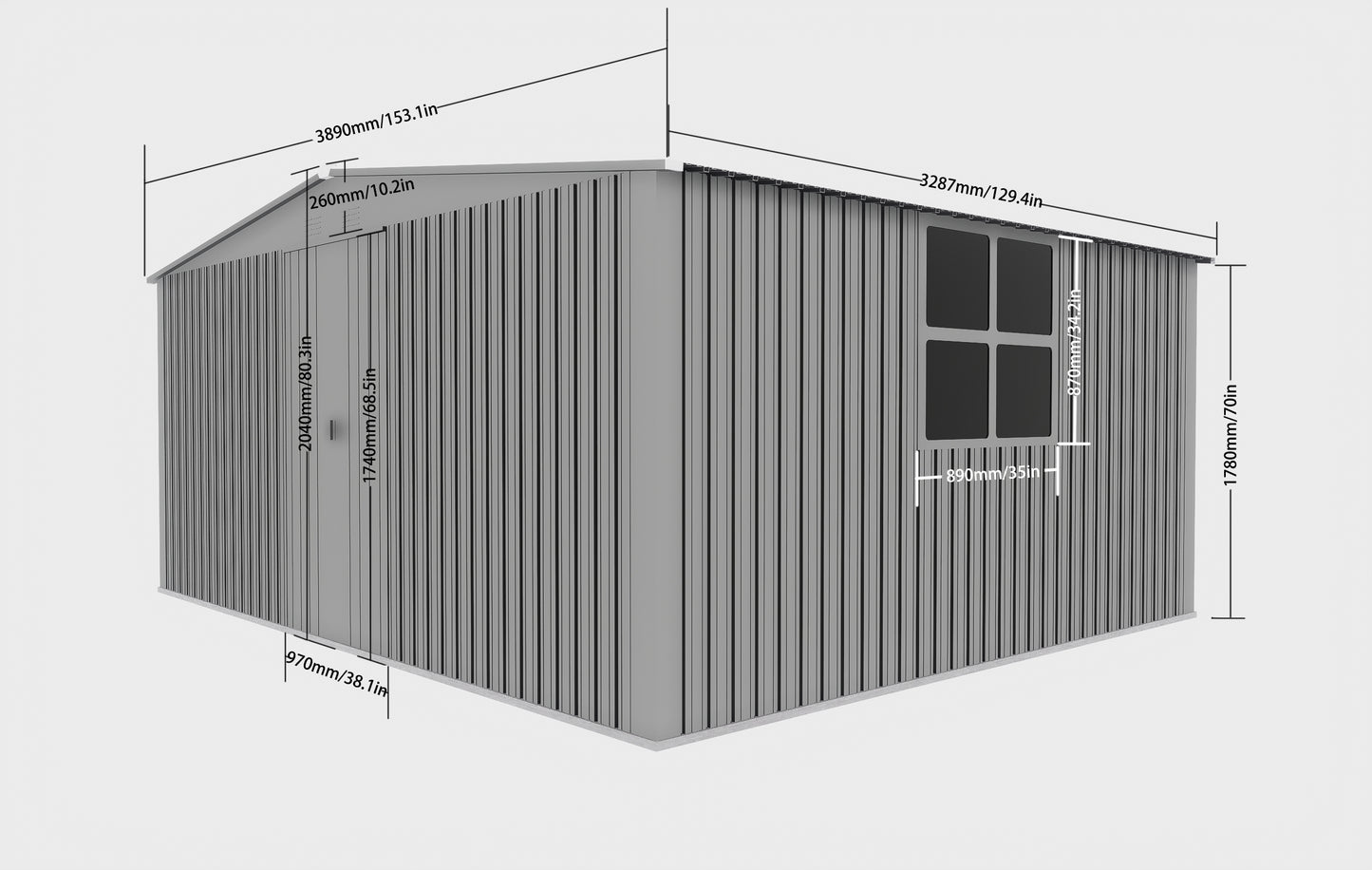 New Outdoor Storage Shed Has Two Functions: Metal Shed And Firewood Shed 13 ft×11 ft , More Suitable For Winter , Grey