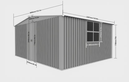 New Outdoor Storage Shed Has Two Functions: Metal Shed And Firewood Shed 13 ft×11 ft , More Suitable For Winter , Grey