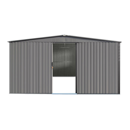 New Outdoor Storage Shed Has Two Functions:Metal Shed And Firewood Shed 14 ft x 12 ft, More Suitable For Winter , Grey