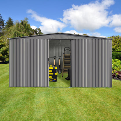 New Outdoor Storage Shed Has Two Functions:Metal Shed And Firewood Shed 14 ft x 12 ft, More Suitable For Winter , Grey