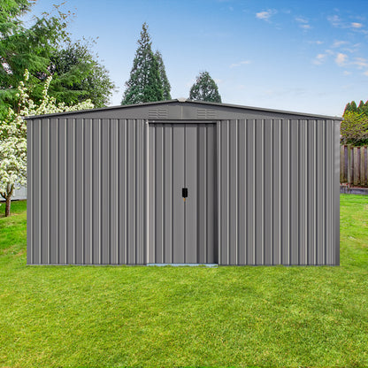 New Outdoor Storage Shed Has Two Functions:Metal Shed And Firewood Shed 14 ft x 12 ft, More Suitable For Winter , Grey