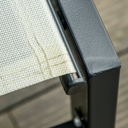 Outdoor Lounge Chair, Patio Lounger with 5-Position Reclining Backrest and 2 Wheels for Poolside, Beach, Lawn, Cream White