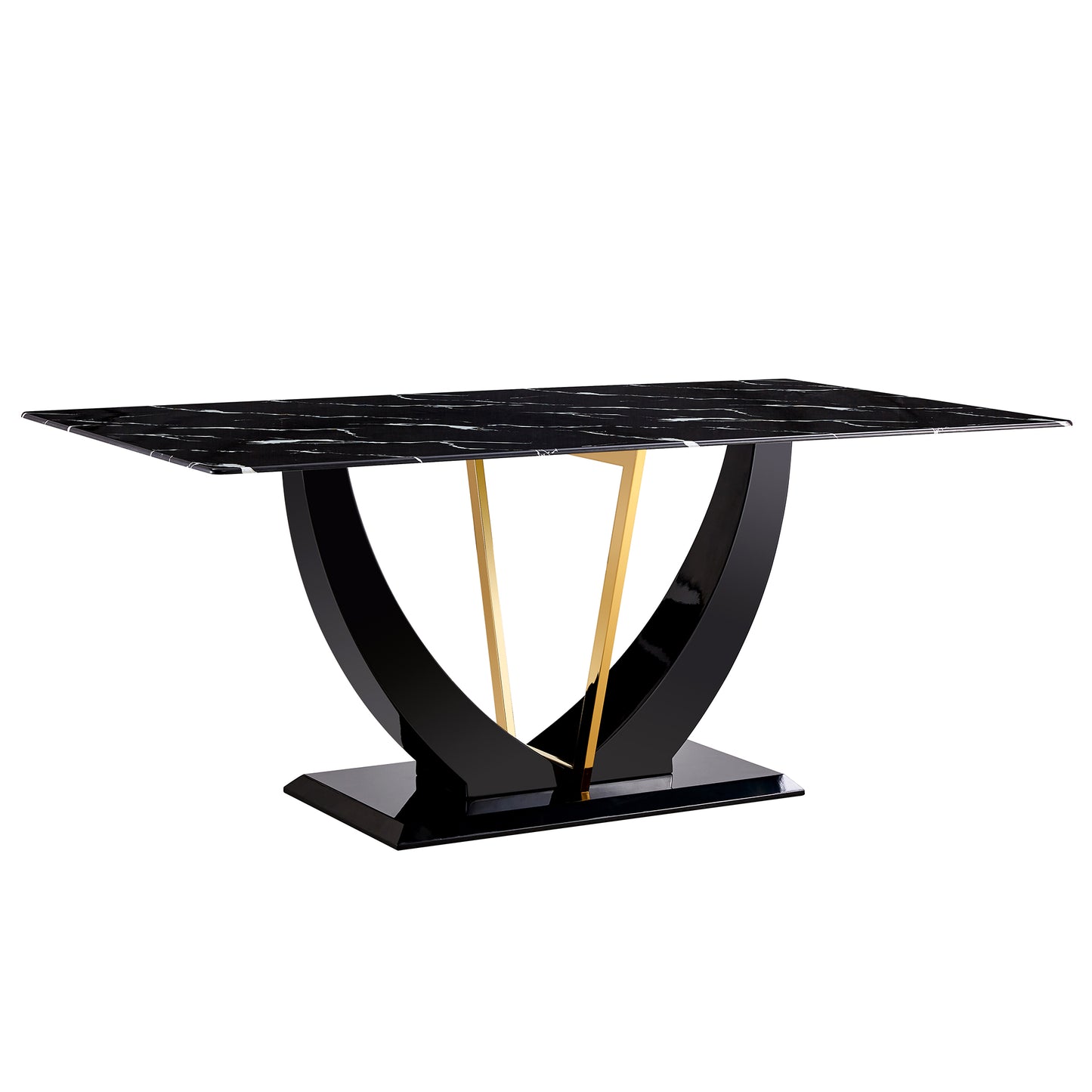 Modern minimalist and luxurious black imitation marble texture dining table rectangular office desk.Game desk .desk.For dining room, living room, terrace, kitchen F-907