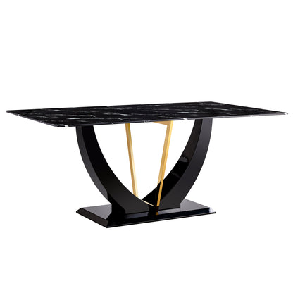 Modern minimalist and luxurious black imitation marble texture dining table rectangular office desk.Game desk .desk.For dining room, living room, terrace, kitchen F-907