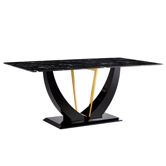Modern minimalist and luxurious black imitation marble texture dining table rectangular office desk.Game desk .desk.For dining room, living room, terrace, kitchen F-907