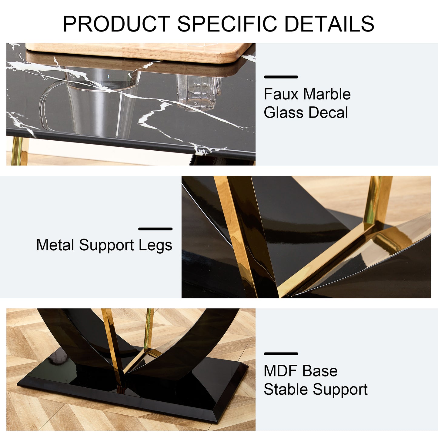 Modern minimalist and luxurious black imitation marble texture dining table rectangular office desk.Game desk .desk.For dining room, living room, terrace, kitchen F-907