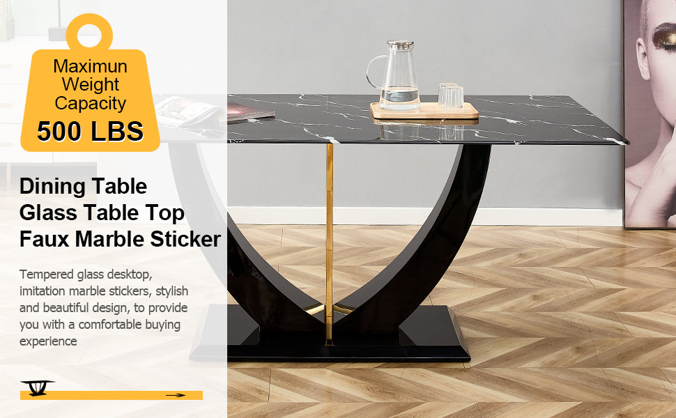Modern minimalist and luxurious black imitation marble texture dining table rectangular office desk.Game desk .desk.For dining room, living room, terrace, kitchen F-907