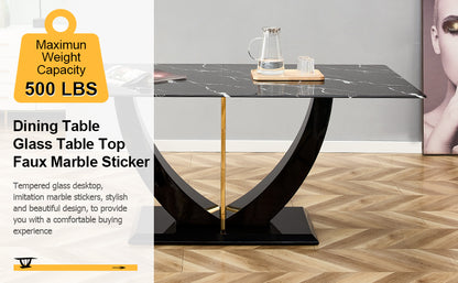 Modern minimalist and luxurious black imitation marble texture dining table rectangular office desk.Game desk .desk.For dining room, living room, terrace, kitchen F-907