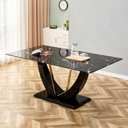 Modern minimalist and luxurious black imitation marble texture dining table rectangular office desk.Game desk .desk.For dining room, living room, terrace, kitchen F-907