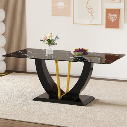 Modern minimalist and luxurious black imitation marble texture dining table rectangular office desk.Game desk .desk.For dining room, living room, terrace, kitchen F-907