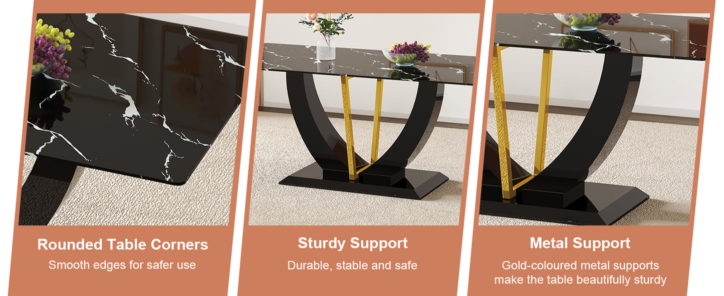 Modern minimalist and luxurious black imitation marble texture dining table rectangular office desk.Game desk .desk.For dining room, living room, terrace, kitchen F-907