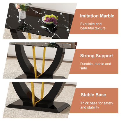 Modern minimalist and luxurious black imitation marble texture dining table rectangular office desk.Game desk .desk.For dining room, living room, terrace, kitchen F-907