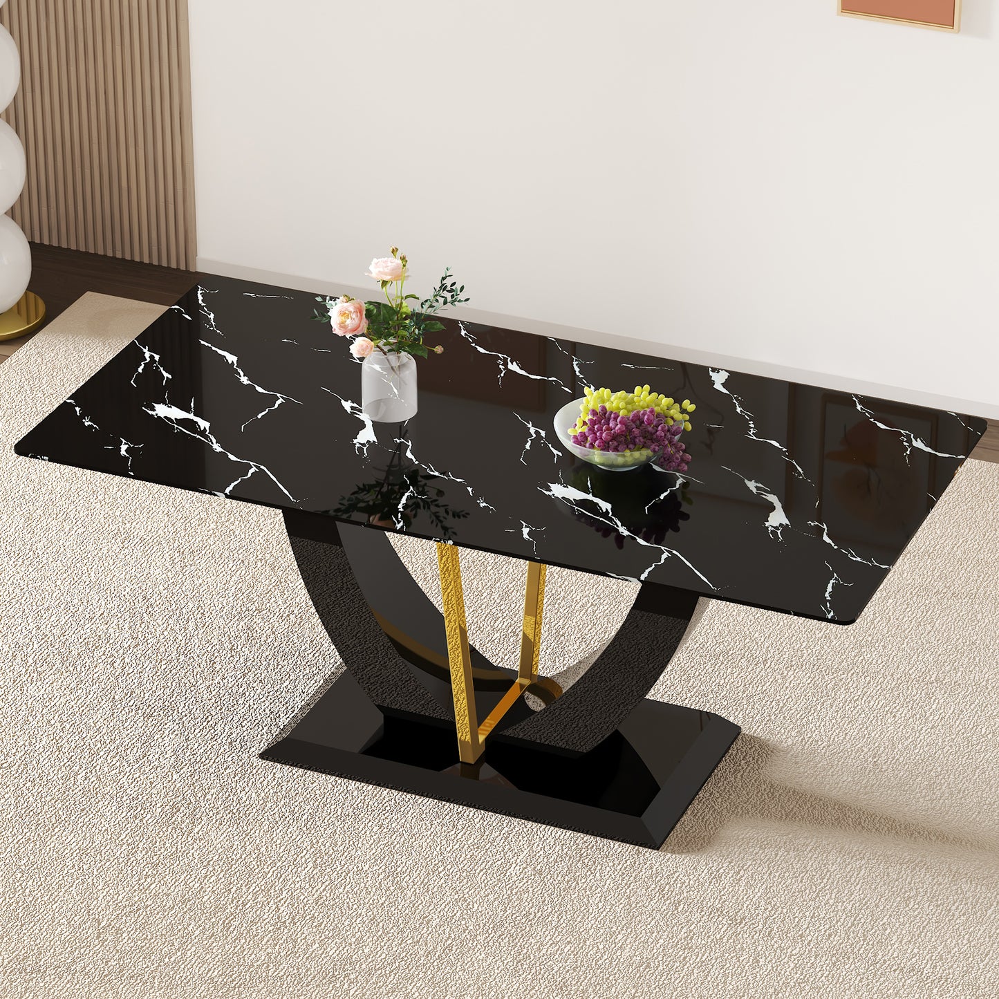 Modern minimalist and luxurious black imitation marble texture dining table rectangular office desk.Game desk .desk.For dining room, living room, terrace, kitchen F-907