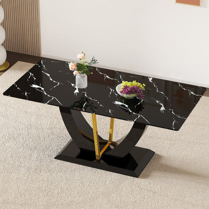 Modern minimalist and luxurious black imitation marble texture dining table rectangular office desk.Game desk .desk.For dining room, living room, terrace, kitchen F-907