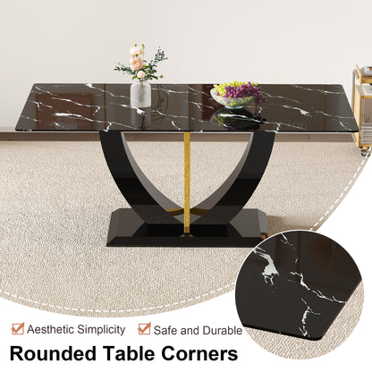 Modern minimalist and luxurious black imitation marble texture dining table rectangular office desk.Game desk .desk.For dining room, living room, terrace, kitchen F-907