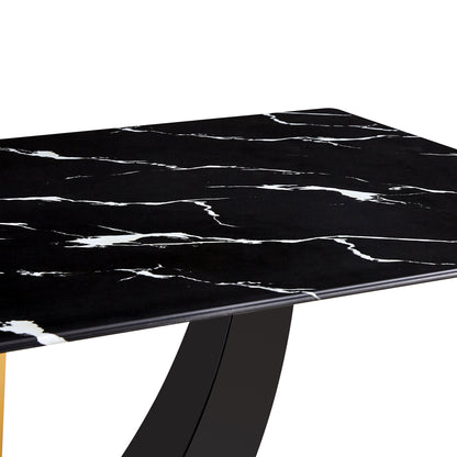 Modern minimalist and luxurious black imitation marble texture dining table rectangular office desk.Game desk .desk.For dining room, living room, terrace, kitchen F-907