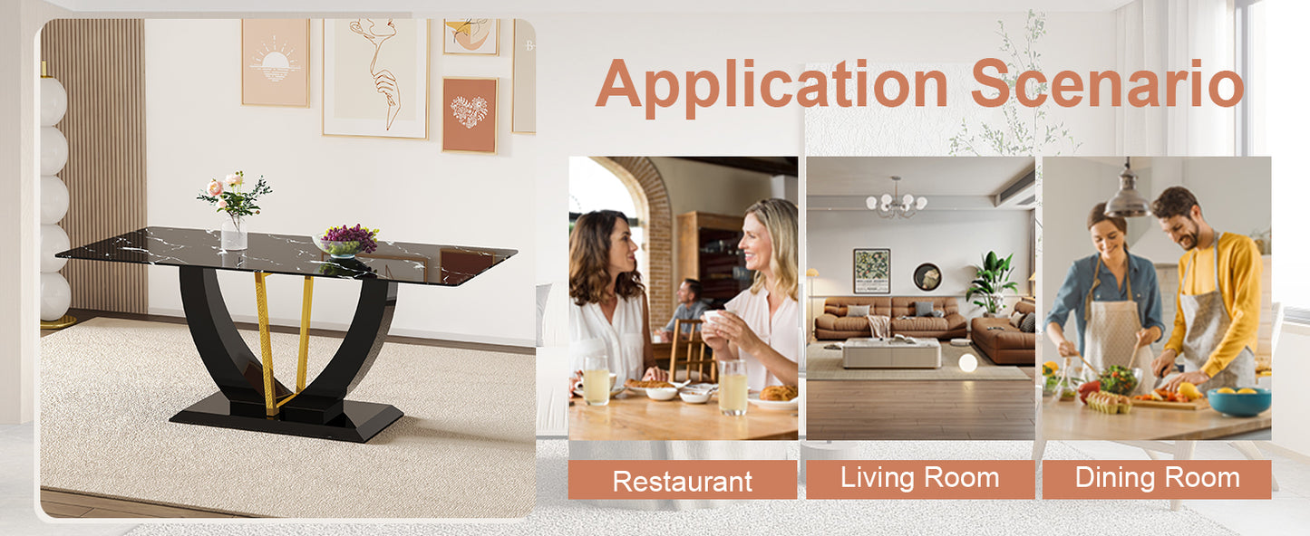 Modern minimalist and luxurious black imitation marble texture dining table rectangular office desk.Game desk .desk.For dining room, living room, terrace, kitchen F-907