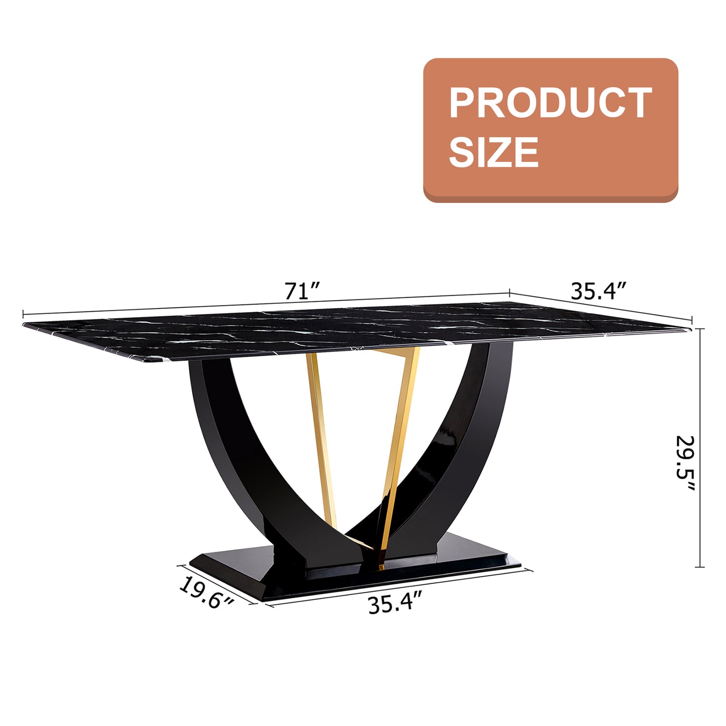 Modern minimalist and luxurious black imitation marble texture dining table rectangular office desk.Game desk .desk.For dining room, living room, terrace, kitchen F-907