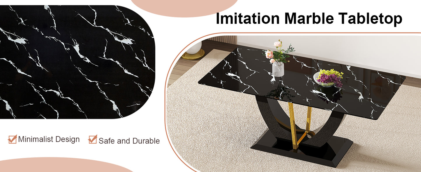 Modern minimalist and luxurious black imitation marble texture dining table rectangular office desk.Game desk .desk.For dining room, living room, terrace, kitchen F-907