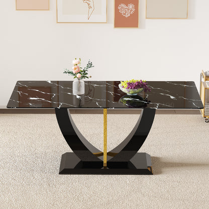 Modern minimalist and luxurious black imitation marble texture dining table rectangular office desk.Game desk .desk.For dining room, living room, terrace, kitchen F-907