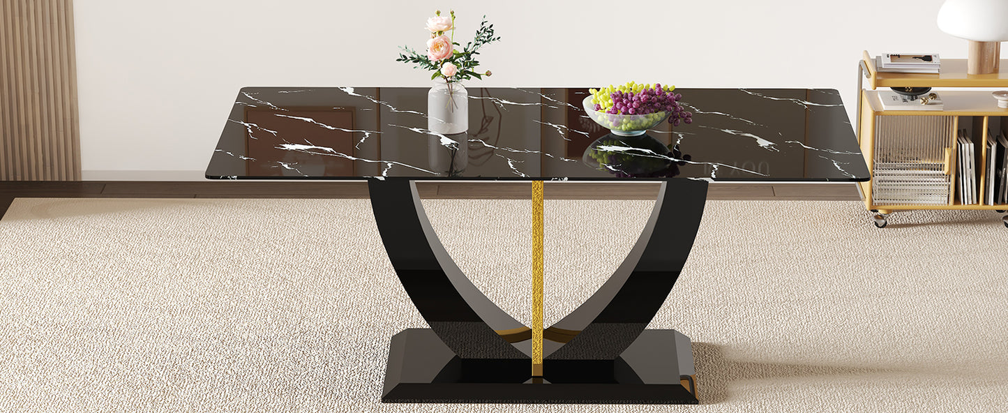 Modern minimalist and luxurious black imitation marble texture dining table rectangular office desk.Game desk .desk.For dining room, living room, terrace, kitchen F-907