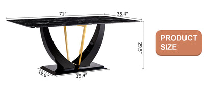 Modern minimalist and luxurious black imitation marble texture dining table rectangular office desk.Game desk .desk.For dining room, living room, terrace, kitchen F-907