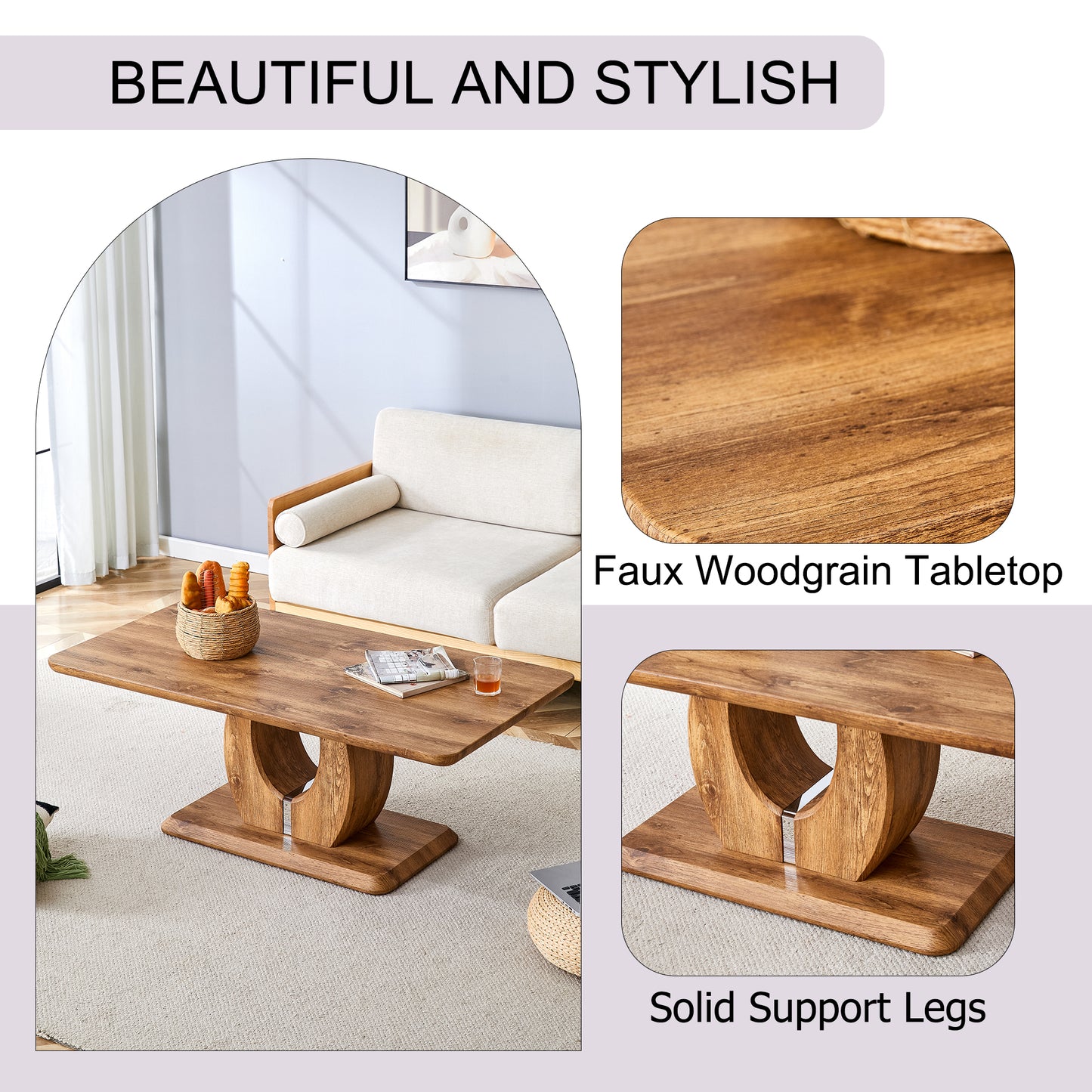 Modern simple luxury rectangular coffee table in wood color. The computer desk. The game table. Suitable for dining room, living room, terrace, kitchen. 47 "x 25.6" 18"