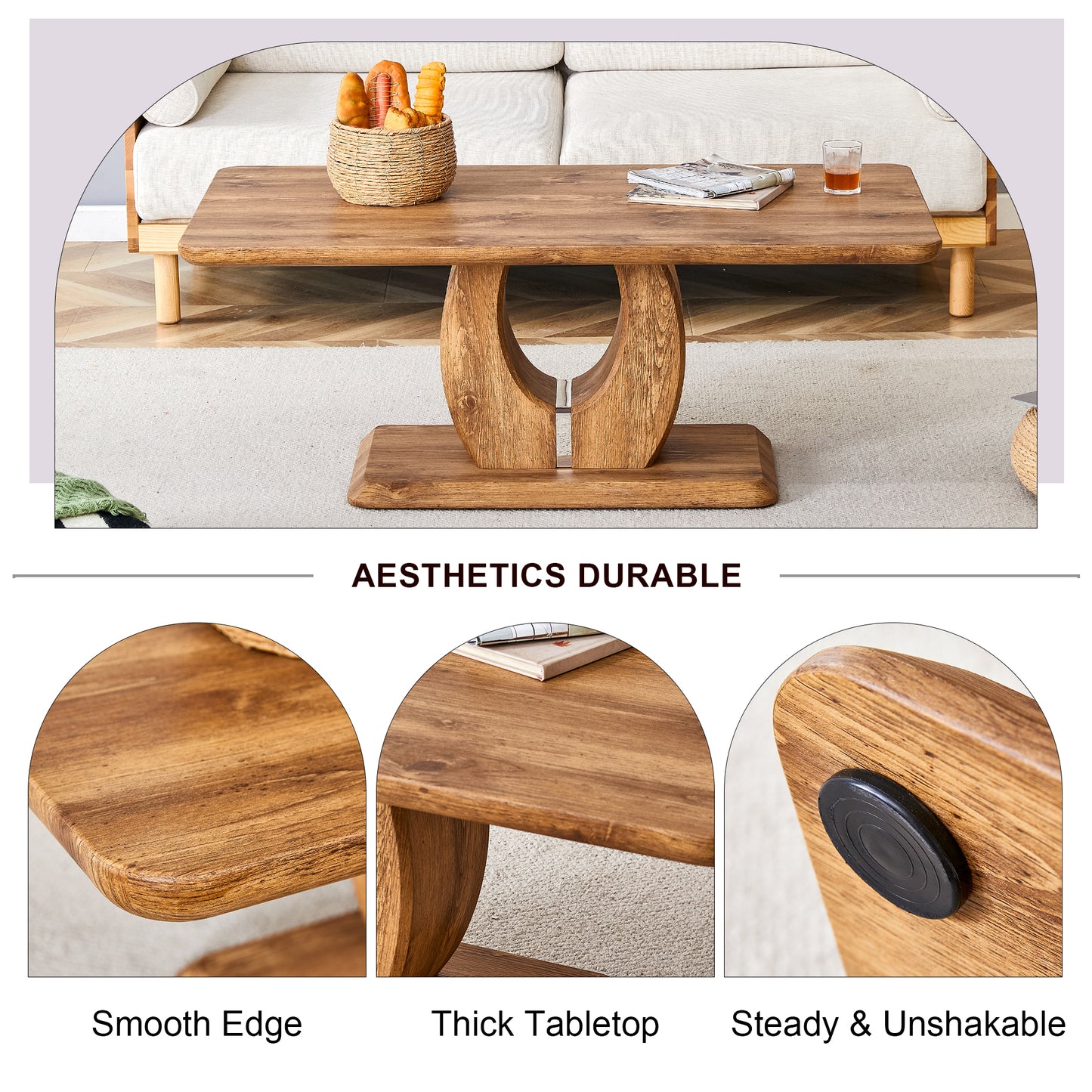 Modern simple luxury rectangular coffee table in wood color. The computer desk. The game table. Suitable for dining room, living room, terrace, kitchen. 47 "x 25.6" 18"