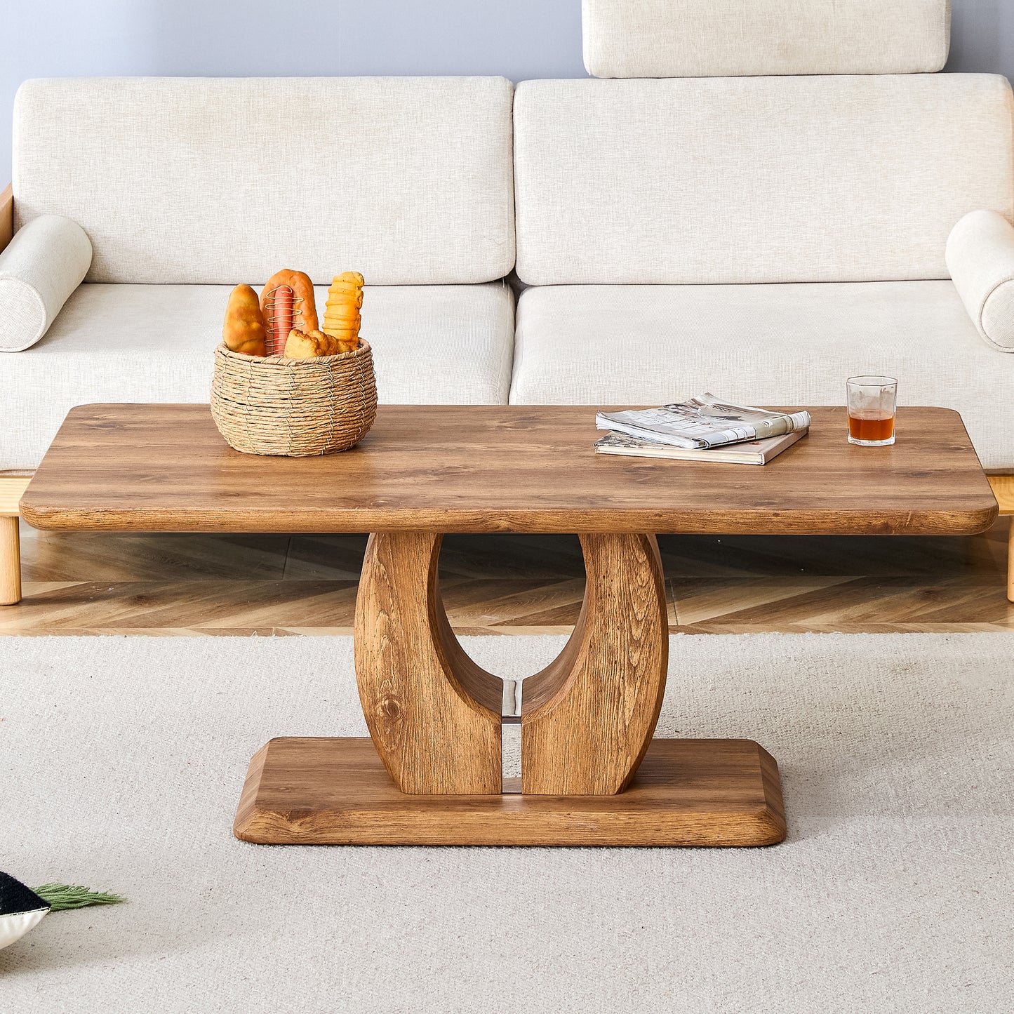 Modern simple luxury rectangular coffee table in wood color. The computer desk. The game table. Suitable for dining room, living room, terrace, kitchen. 47 "x 25.6" 18"