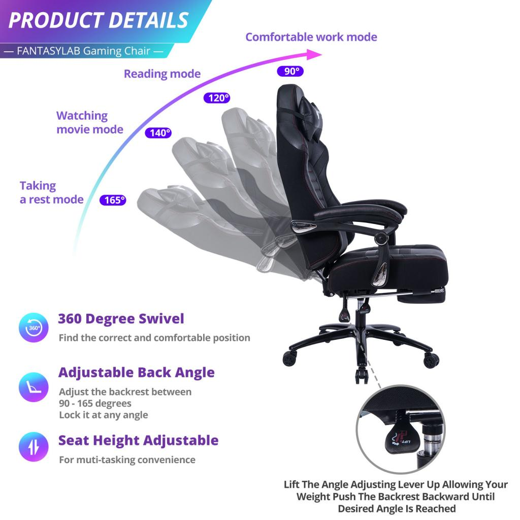 Vanbow.Seat Height Adjustable Swivel Racing Office Computer Ergonomic Video Game Chair