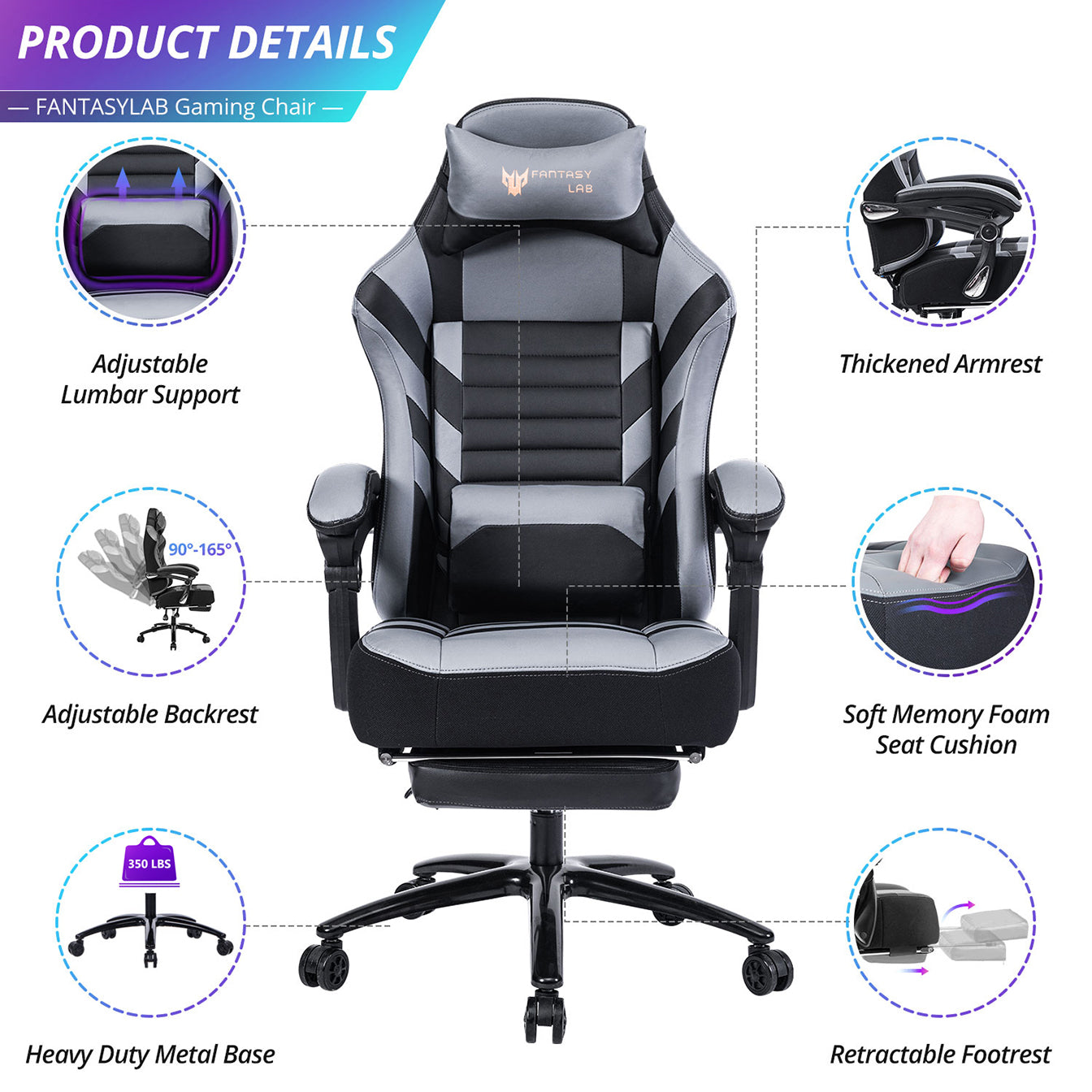 Vanbow.Seat Height Adjustable Swivel Racing Office Computer Ergonomic Video Game Chair