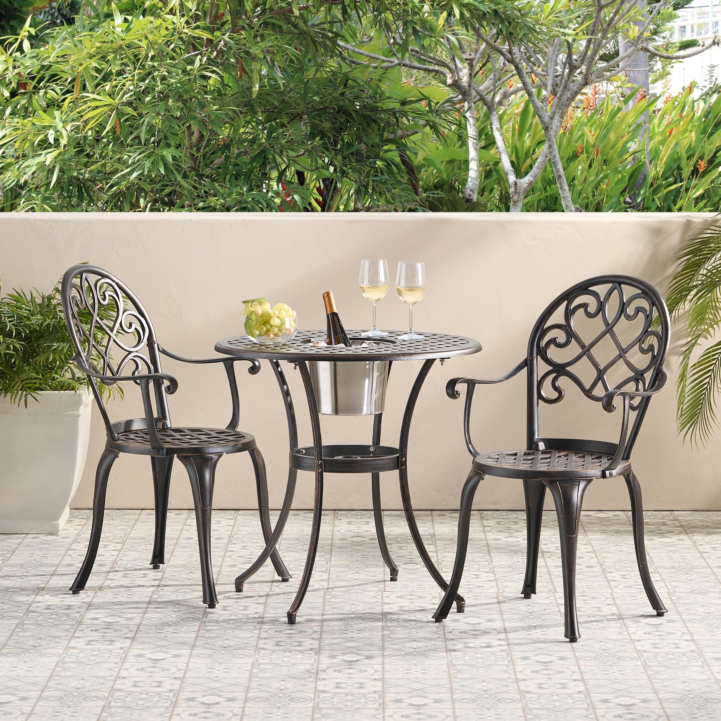 3PC CAST BISTRO SET W ICE BUCKET