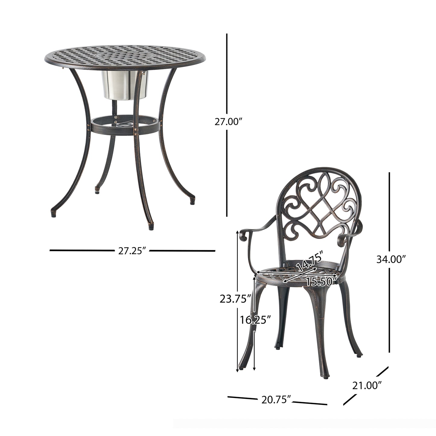 3PC CAST BISTRO SET W ICE BUCKET
