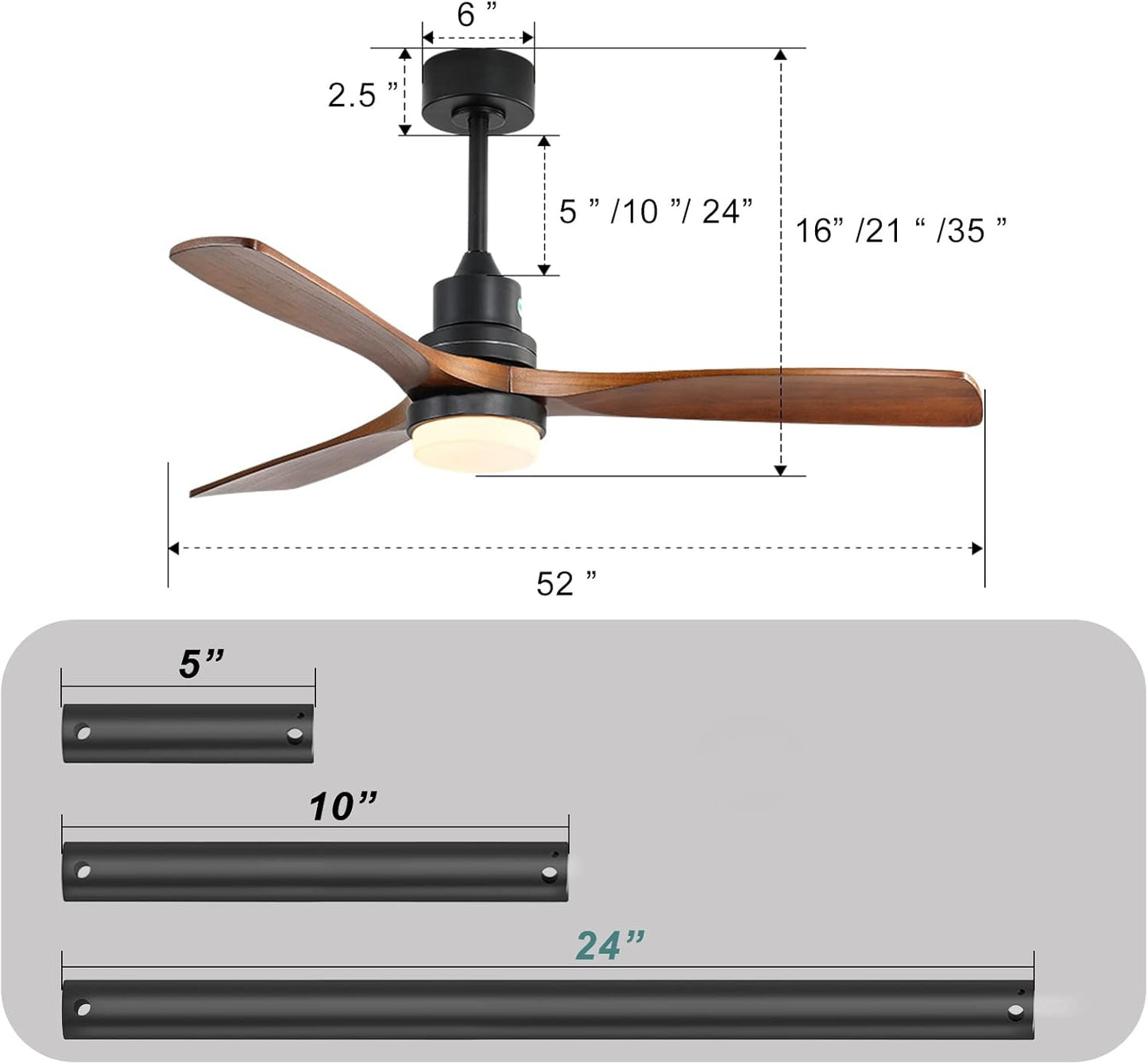 52 Inch Ceiling Fan Light With 6 Speed Remote Reversible Energy-saving DC Motor