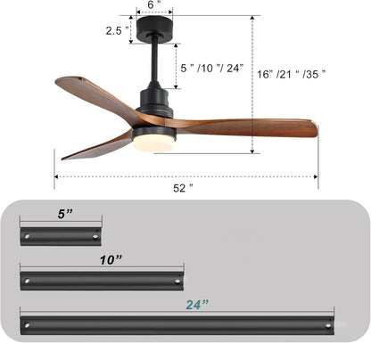 52 Inch Ceiling Fan Light With 6 Speed Remote Reversible Energy-saving DC Motor